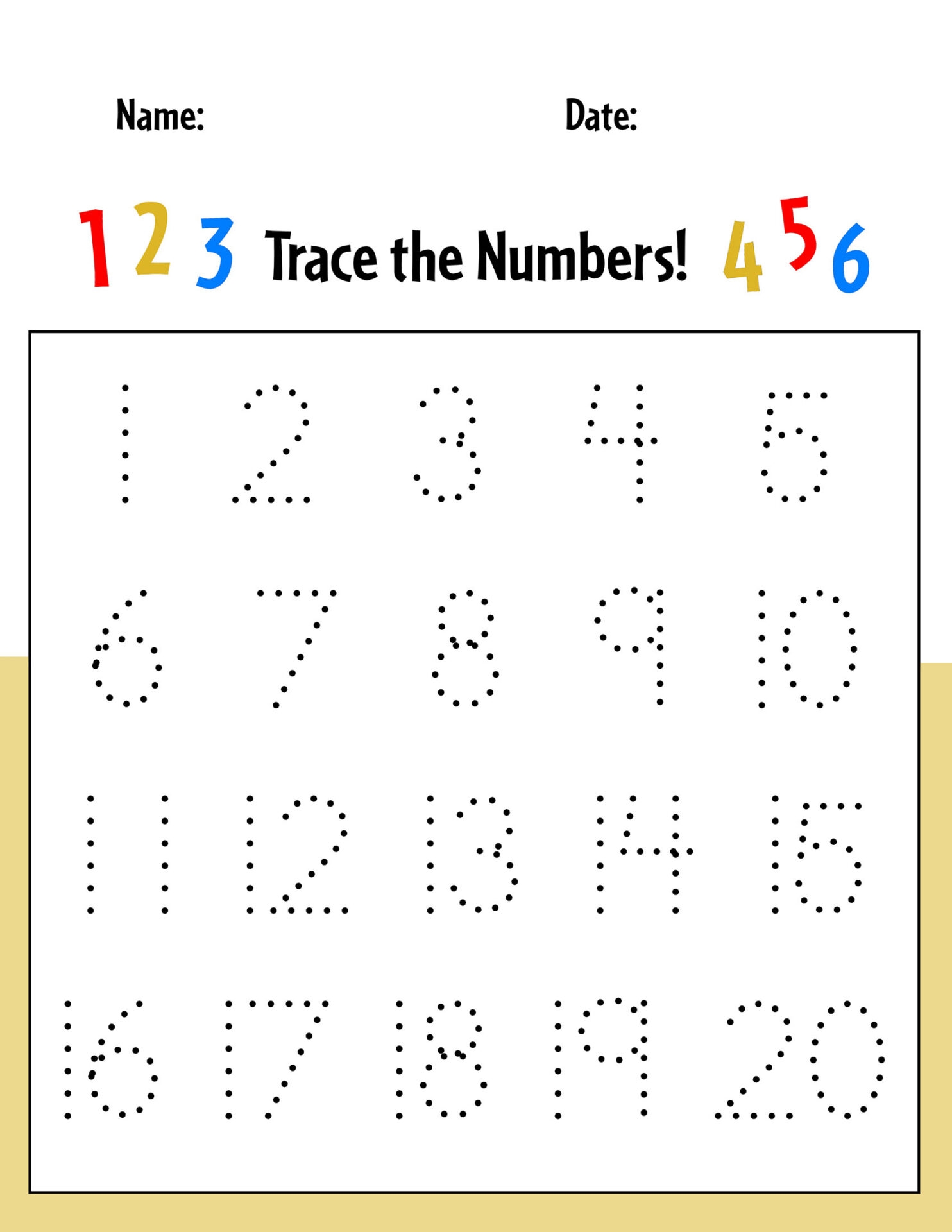 tracing worksheets numbers 1-20