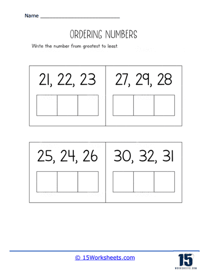 order the numbers from least to greatest worksheet