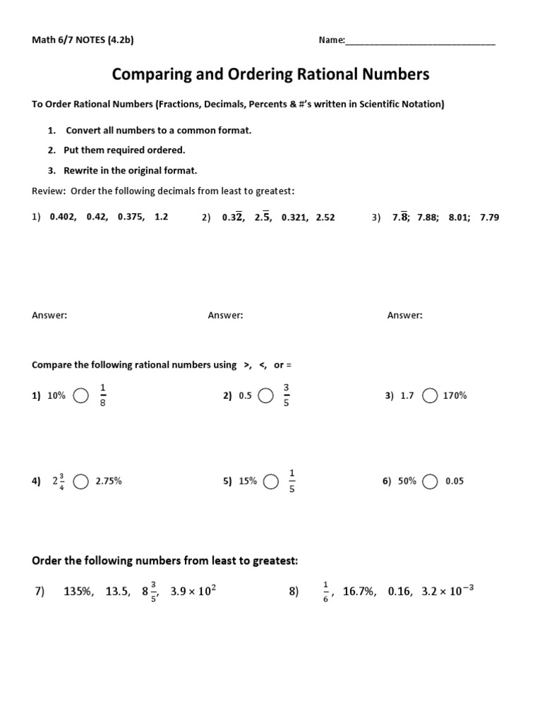 Free Ordering Rational Numbers Worksheet Pdf Download Free Ordering 