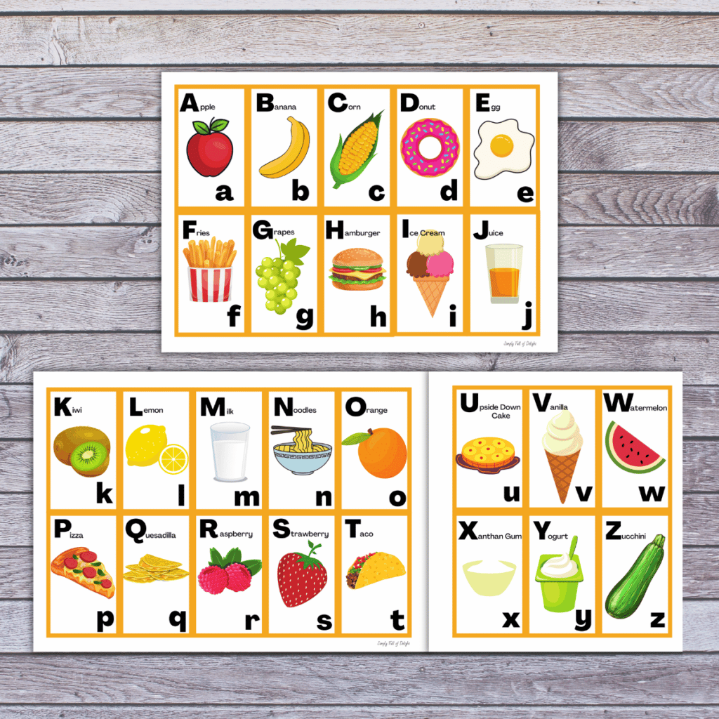 Free Printable Alphabet Flash Cards Food Themed 