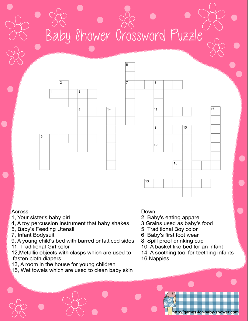 Free Printable Baby Shower Crossword Puzzle Game