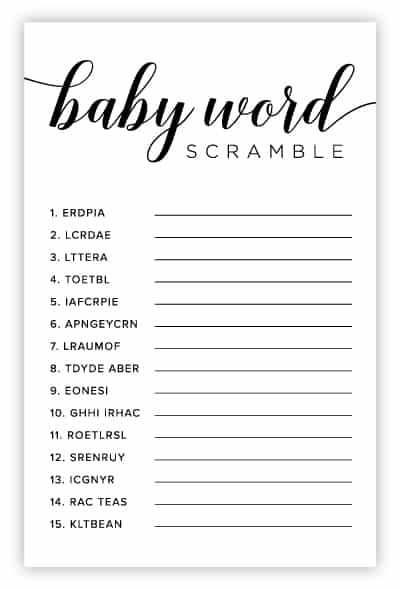free printable black and white baby shower games