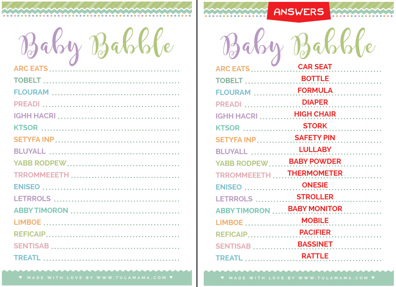 Free Printable Baby Shower Nursery Rhyme Games With Answer Key