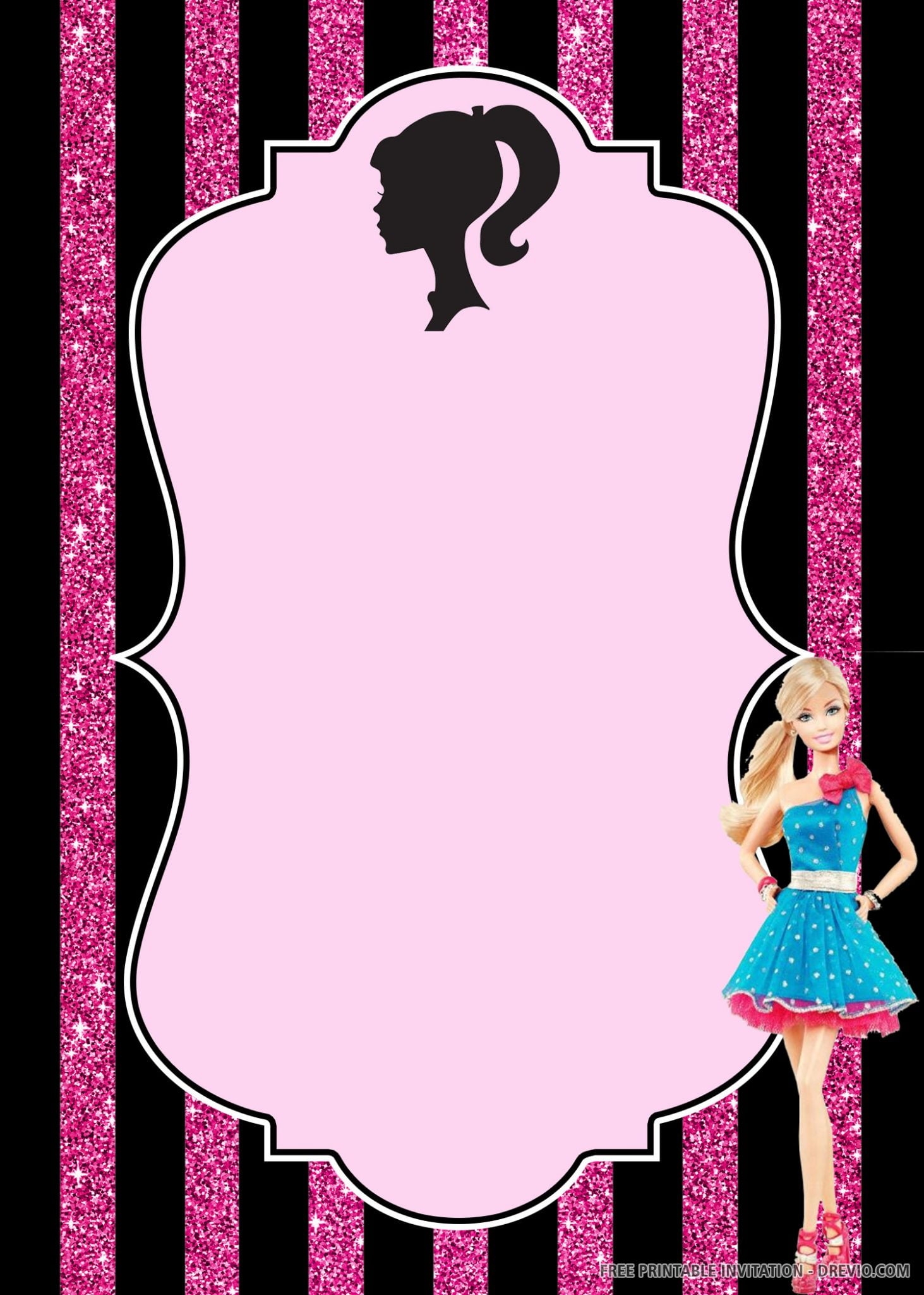  FREE PRINTABLE Barbie Birthday Invitation Template Download 