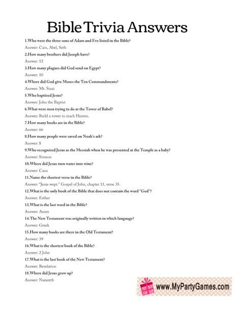 Free Printable Bible Trivia Quiz With Answer Key Bible Trivia Quiz 