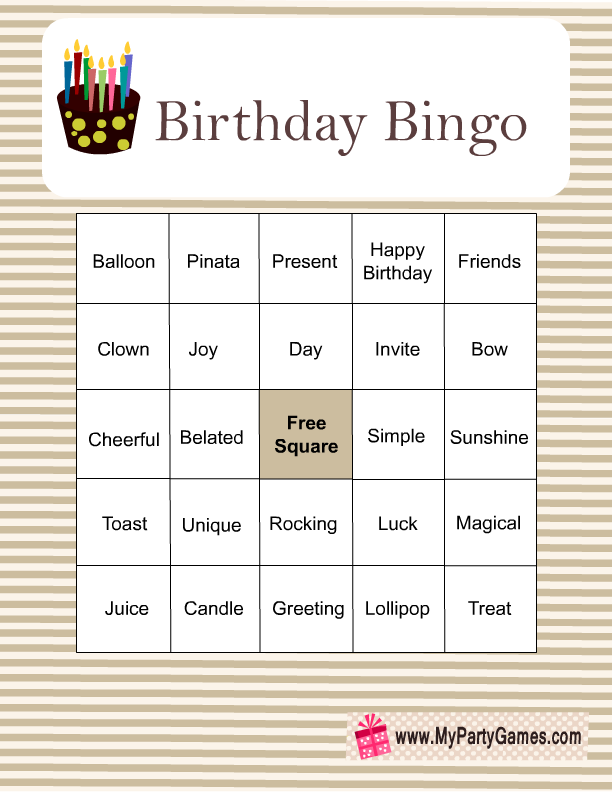 free printable birthday bingo game
