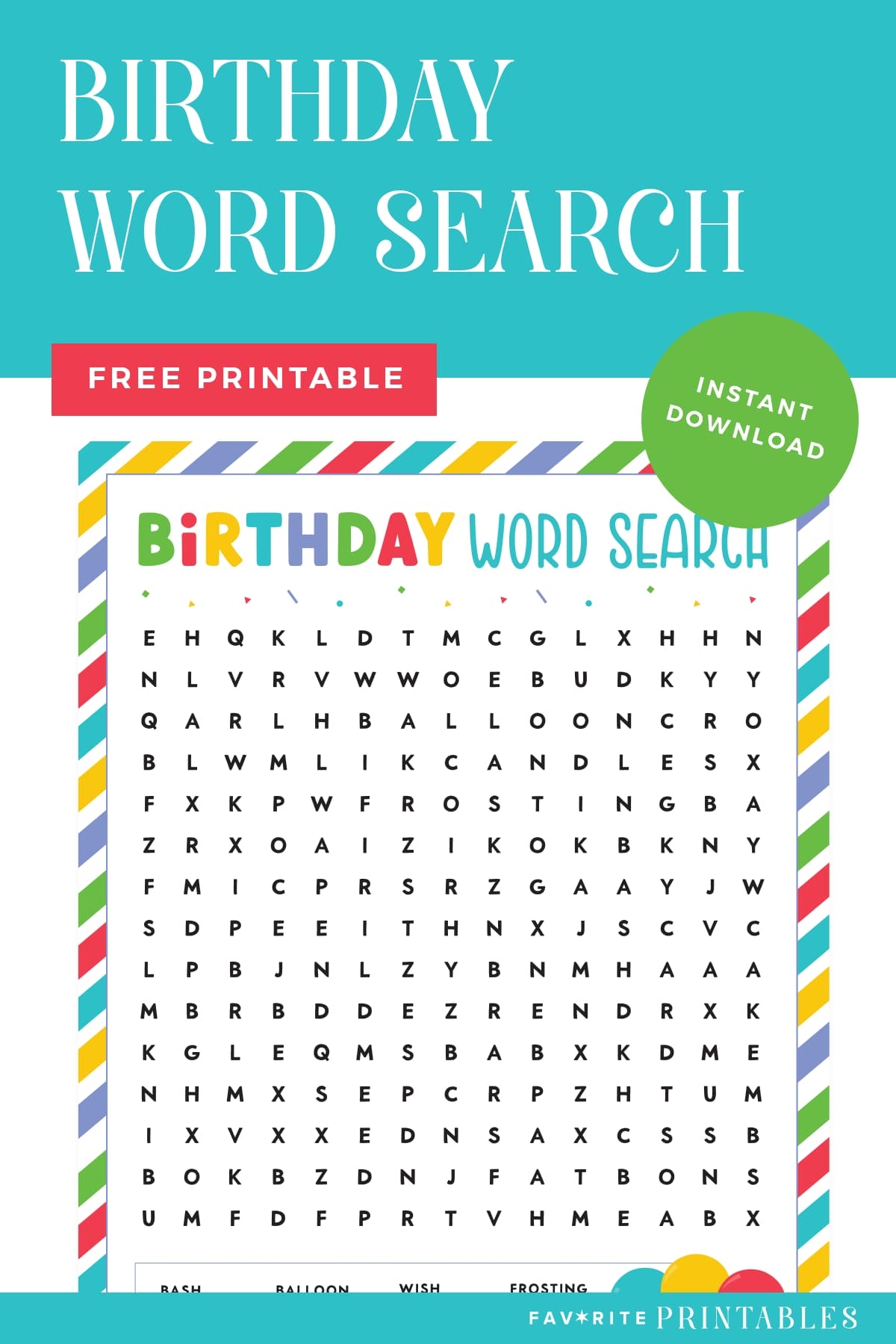 free printable birthday word search games