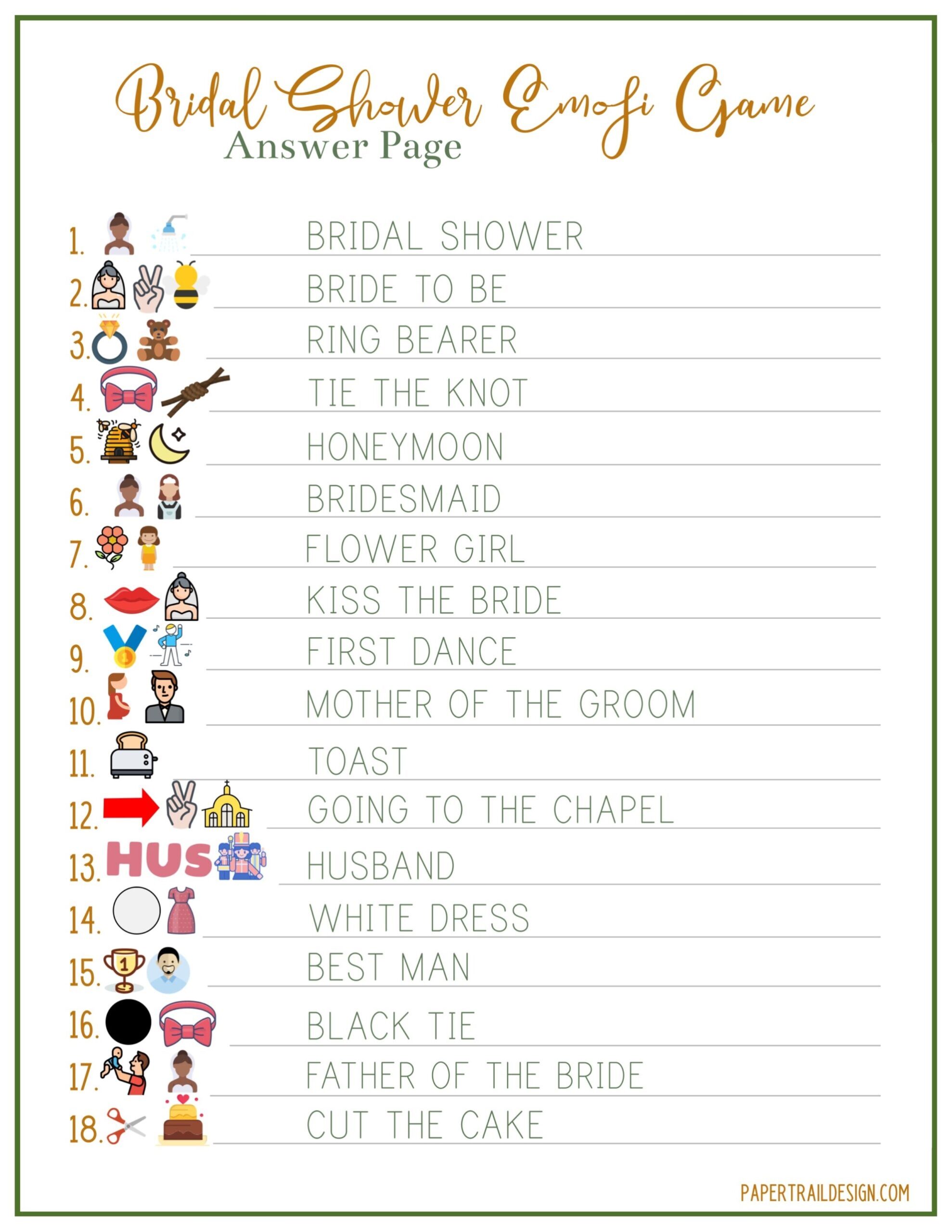 Free Printable Bridal Shower Game Emoji Paper Trail Design