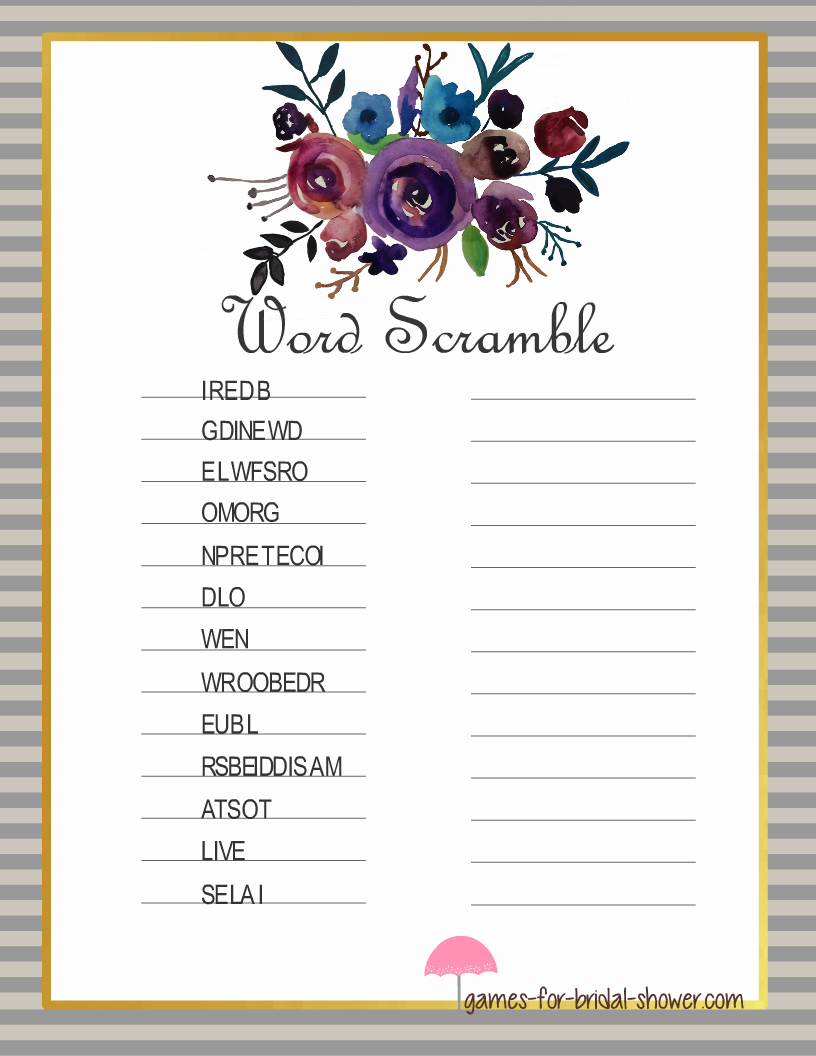 Free Printable Bridal Shower Word Scramble Game
