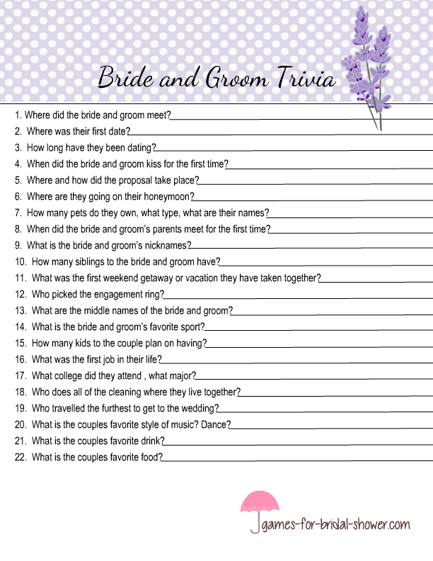 Free Printable Bride And Groom Trivia Quiz
