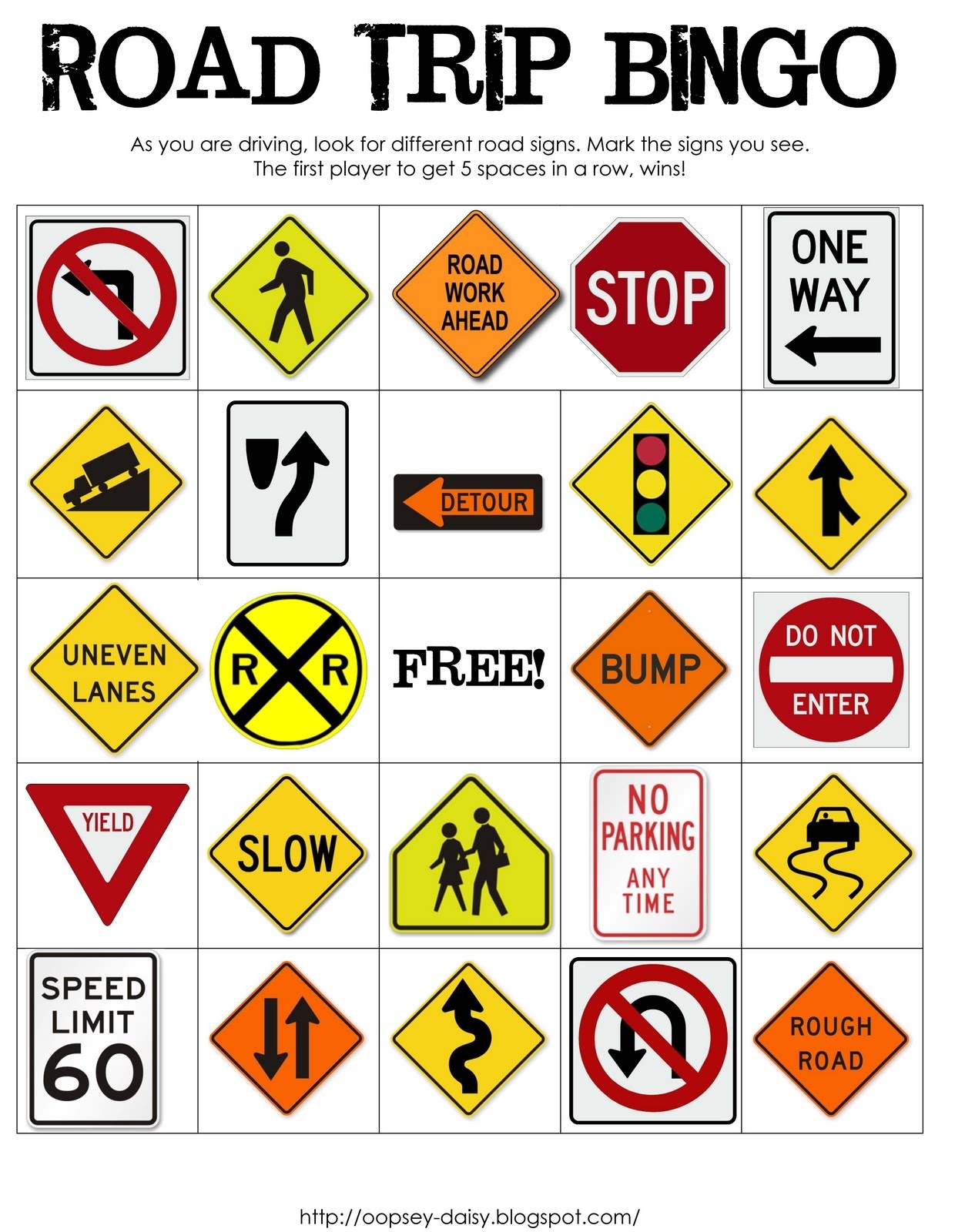 free printable car bingo game