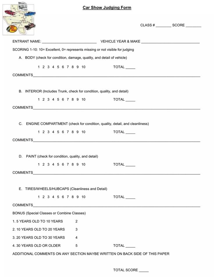 Free Printable Car Show Judging Sheet Dev onallcylinders