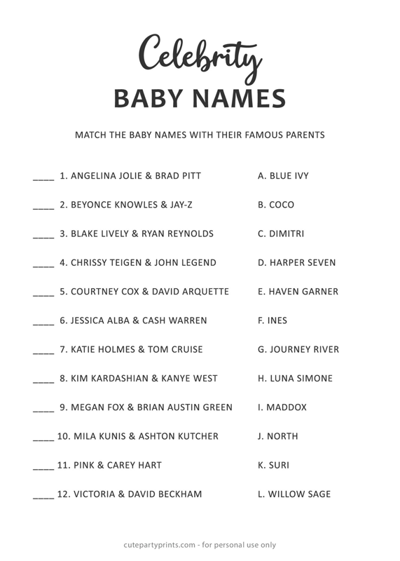 Free Printable Celebrity Baby Name Game Artofit