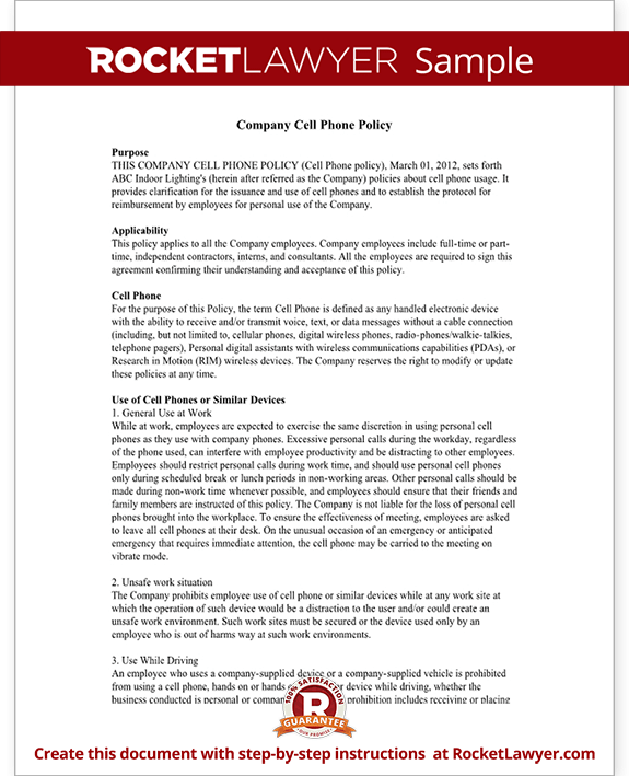 Free Printable Cell Phone Policy Form GENERIC 