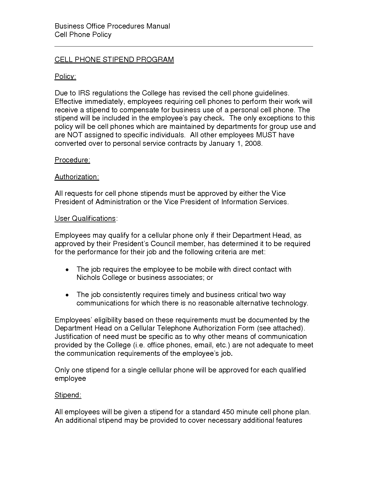 Free Printable Cell Phone Policy Form GENERIC 