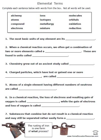 Free Printable Chemistry Worksheets 1 Free Worksheets Samples
