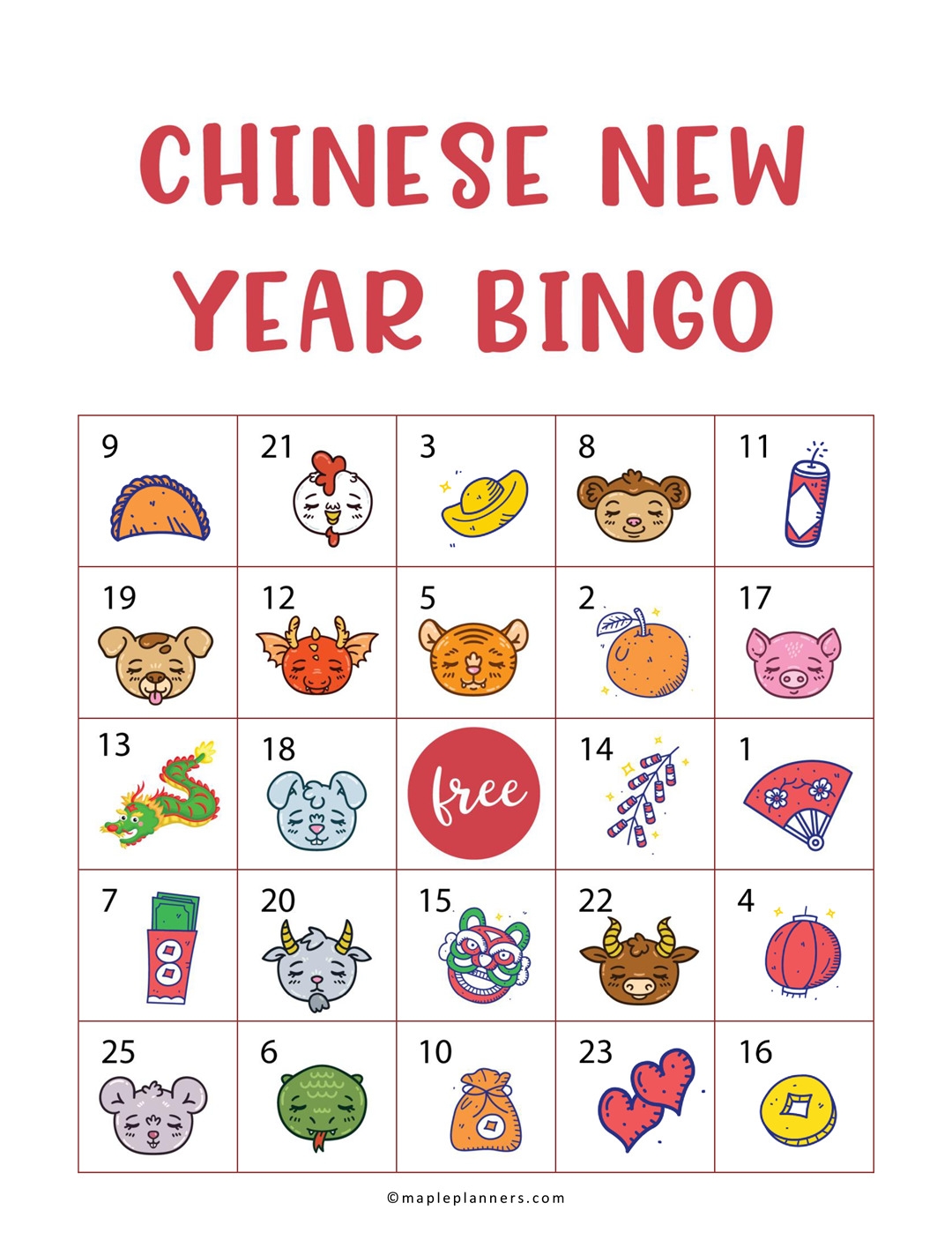 Free Printable Chinese New Years Eve Bingo Fun Activities For Kids