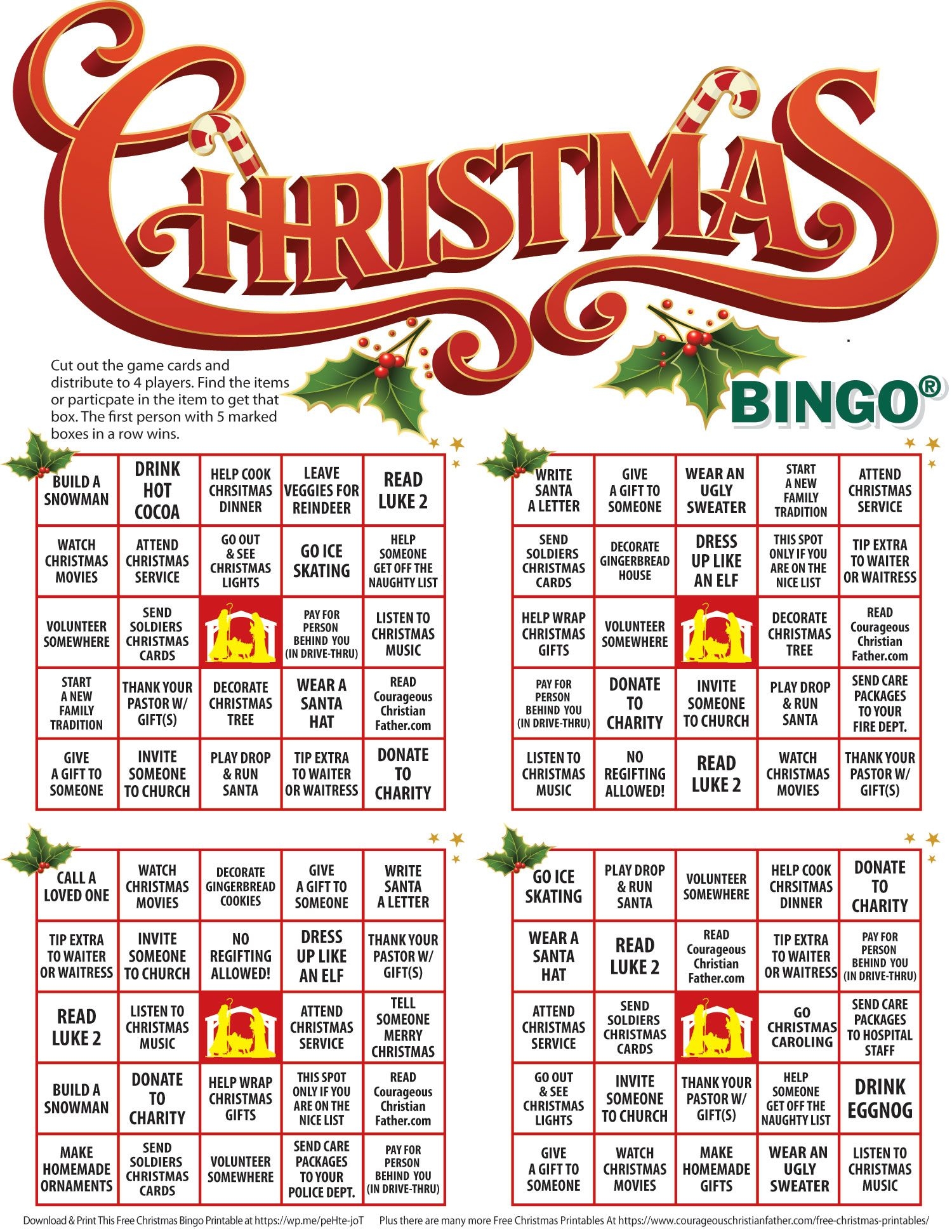 Free Printable Christmas Bingo For Adults Luke C Vail