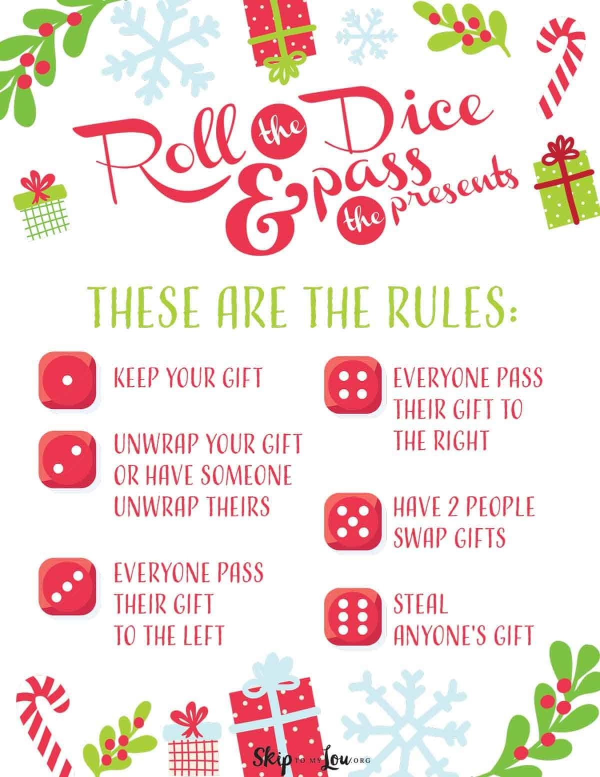 free printable christmas dice game gift exchange rules printable