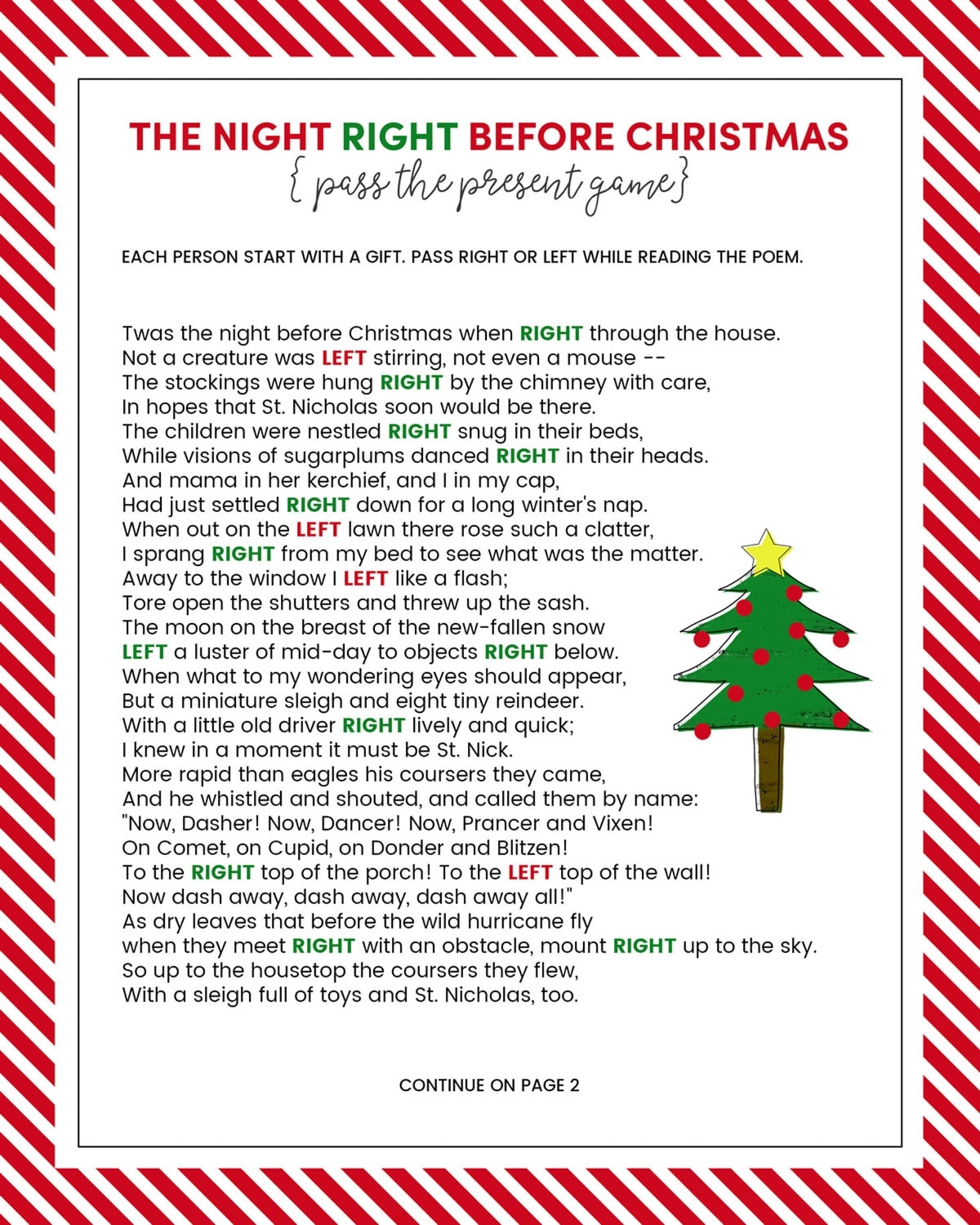 free printable christmas left right game story printable