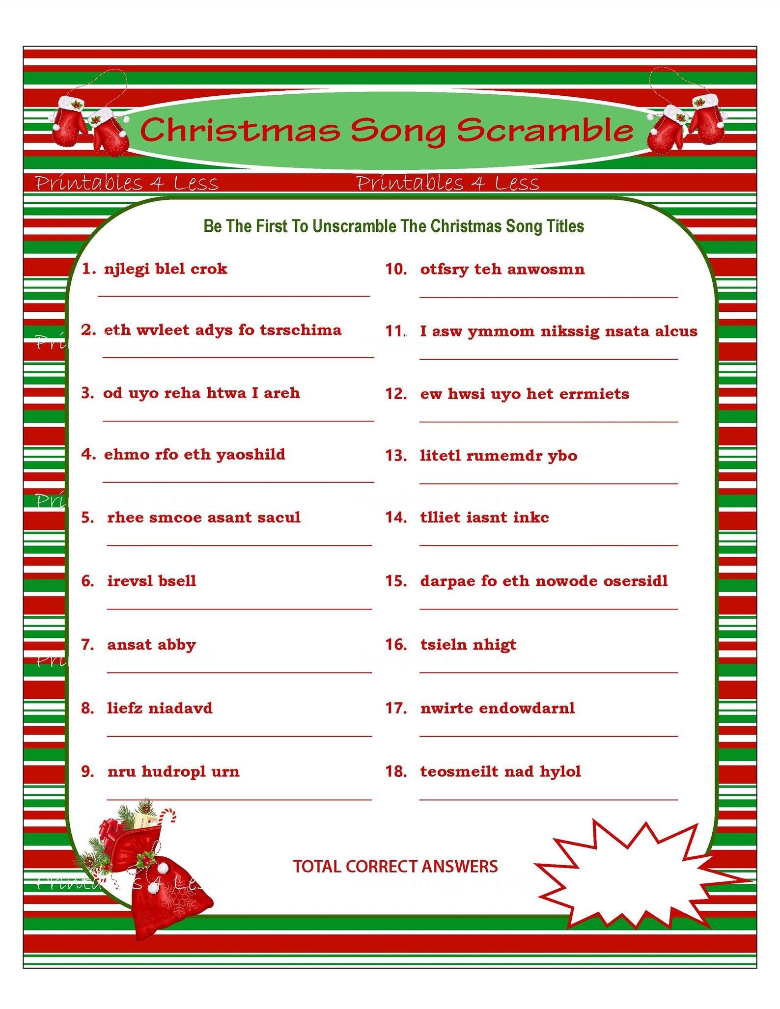 Free Printable Christmas Song Games Church Party Ann C Borman