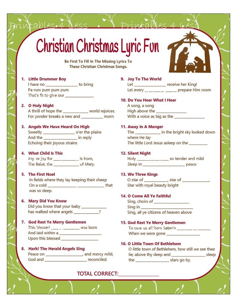 Free Printable Christmas Song Games Church Party Luke C Vail