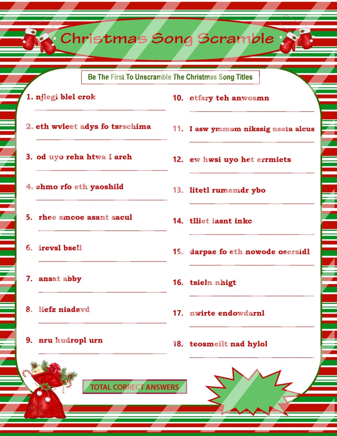 Free Printable Christmas Song Scramble Fanny Printable