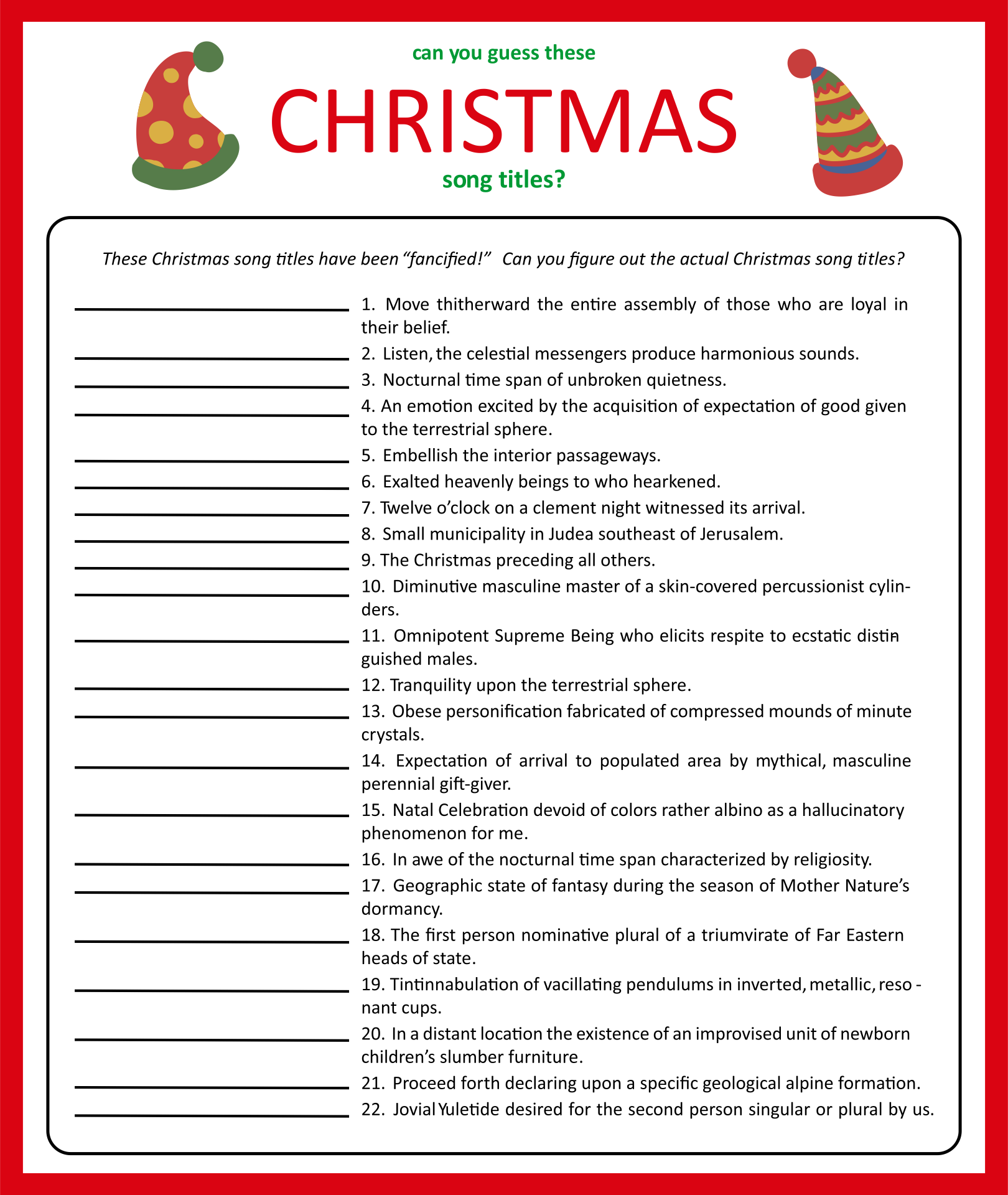free printable christmas song games for adults