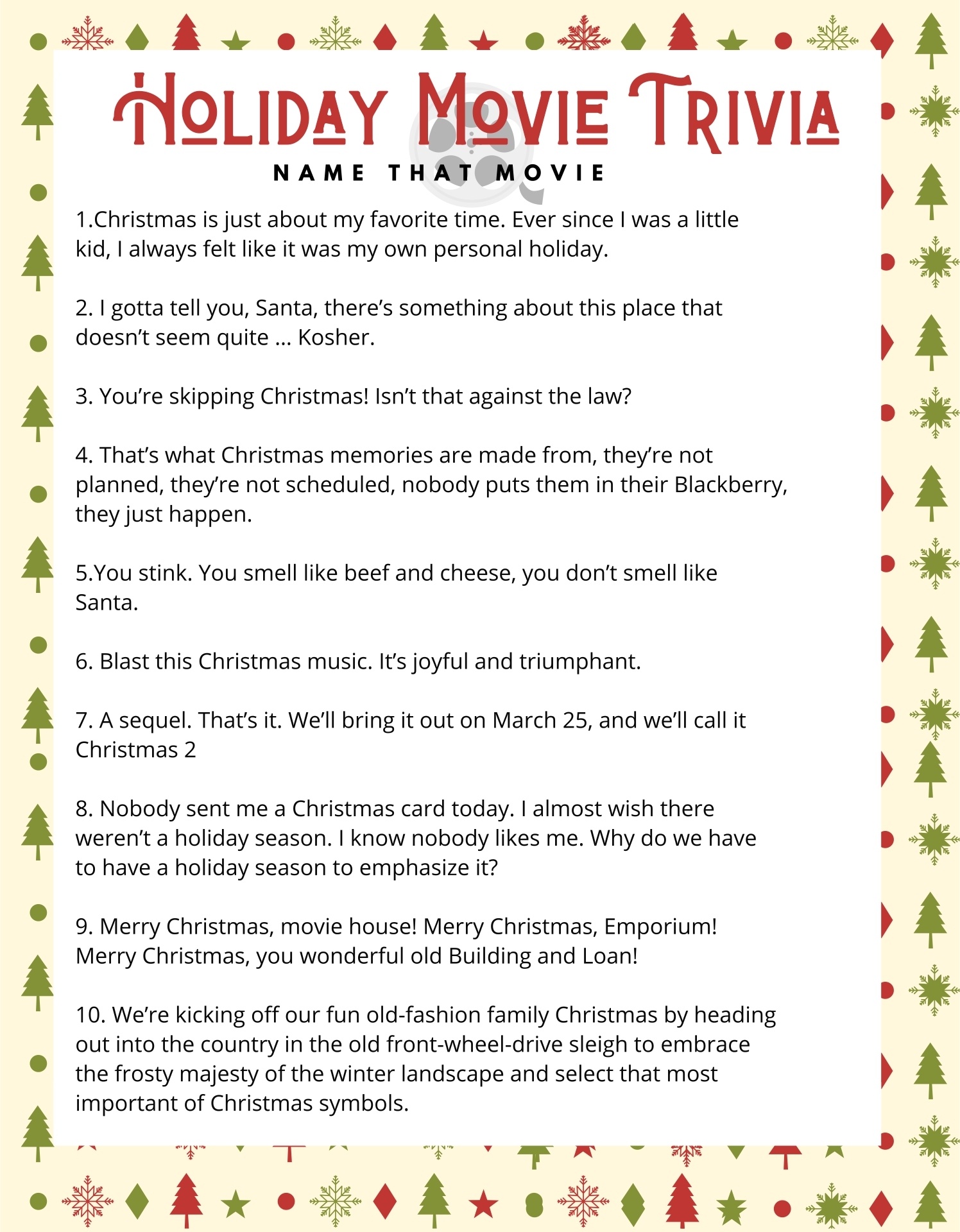 free printable christmas trivia party games