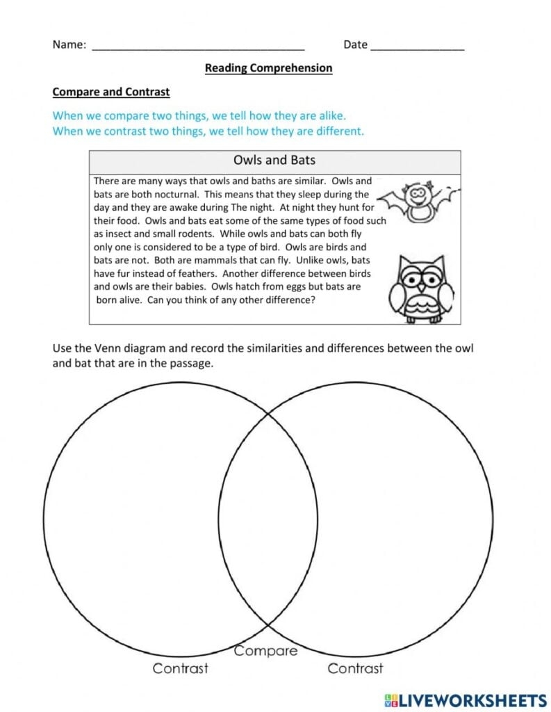 Free Printable Compare Contrast Reading Worksheets Reading Worksheet 