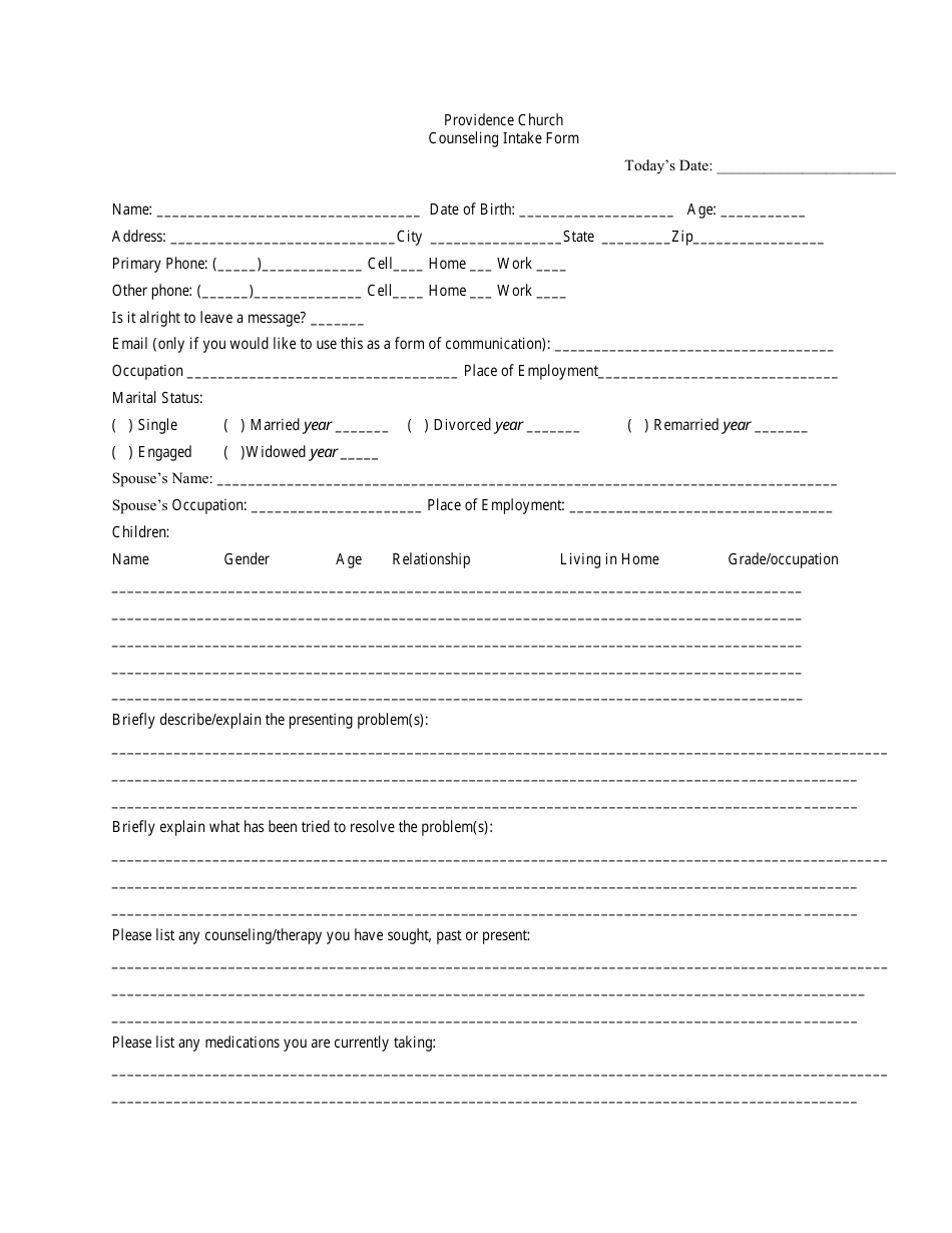 Free Printable Counseling Intake Forms Printable Forms Free Online