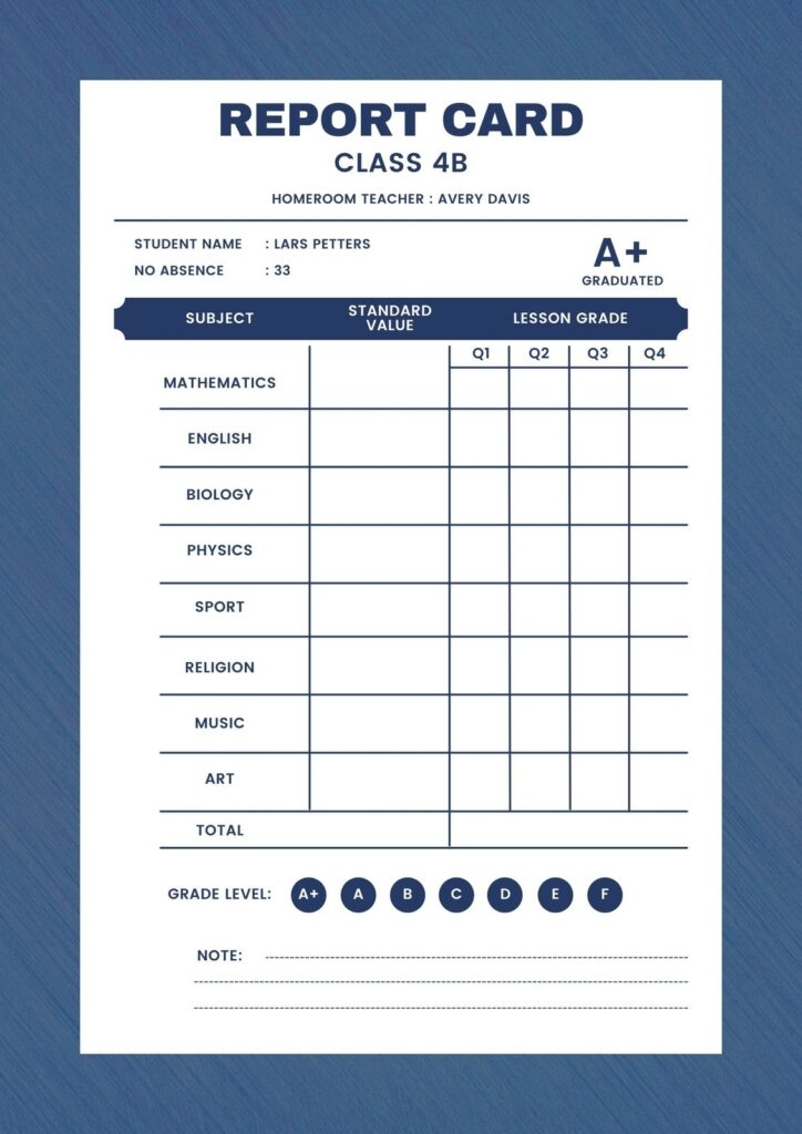 printable report card template pdf