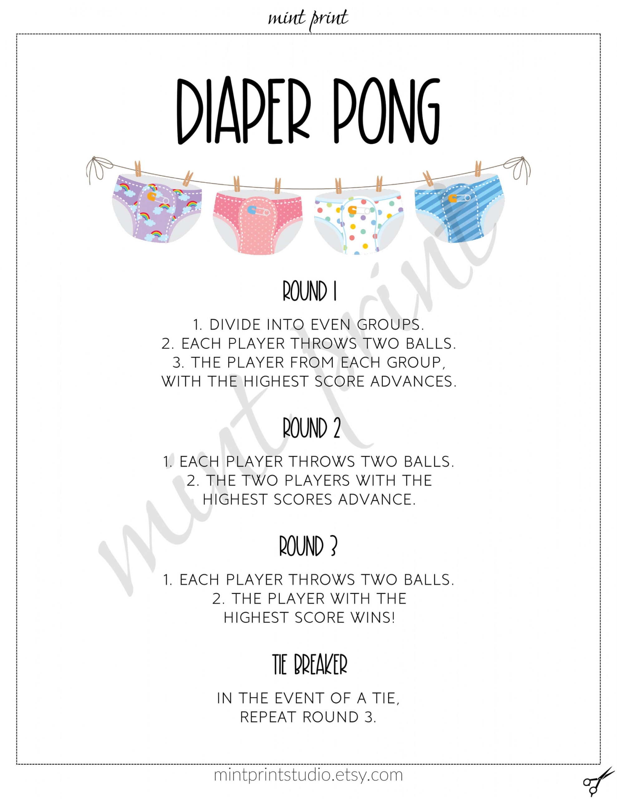 free printable diaper shower games