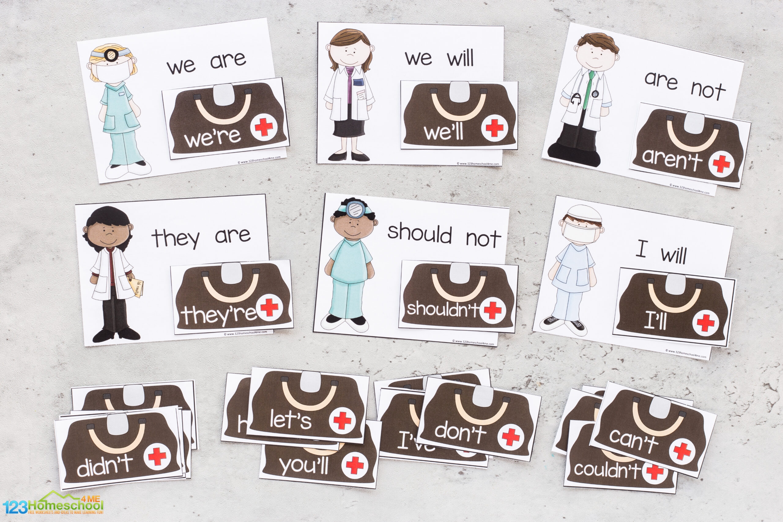  FREE Printable Doctor Contraction Matching Game