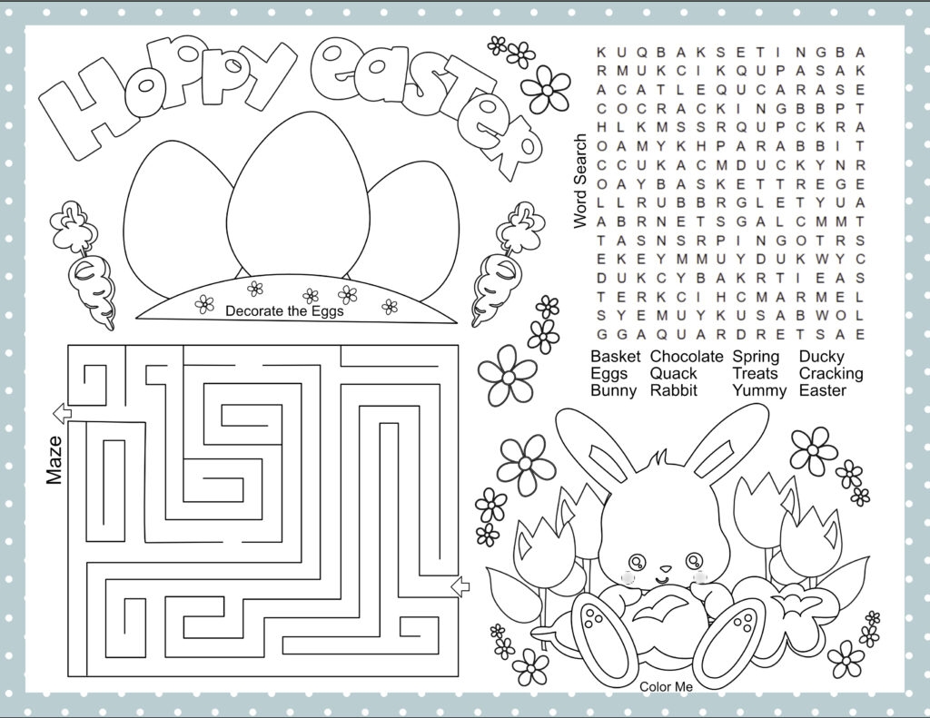 FREE Printable Easter Activity Placemat For Kids Sunshine Whispers