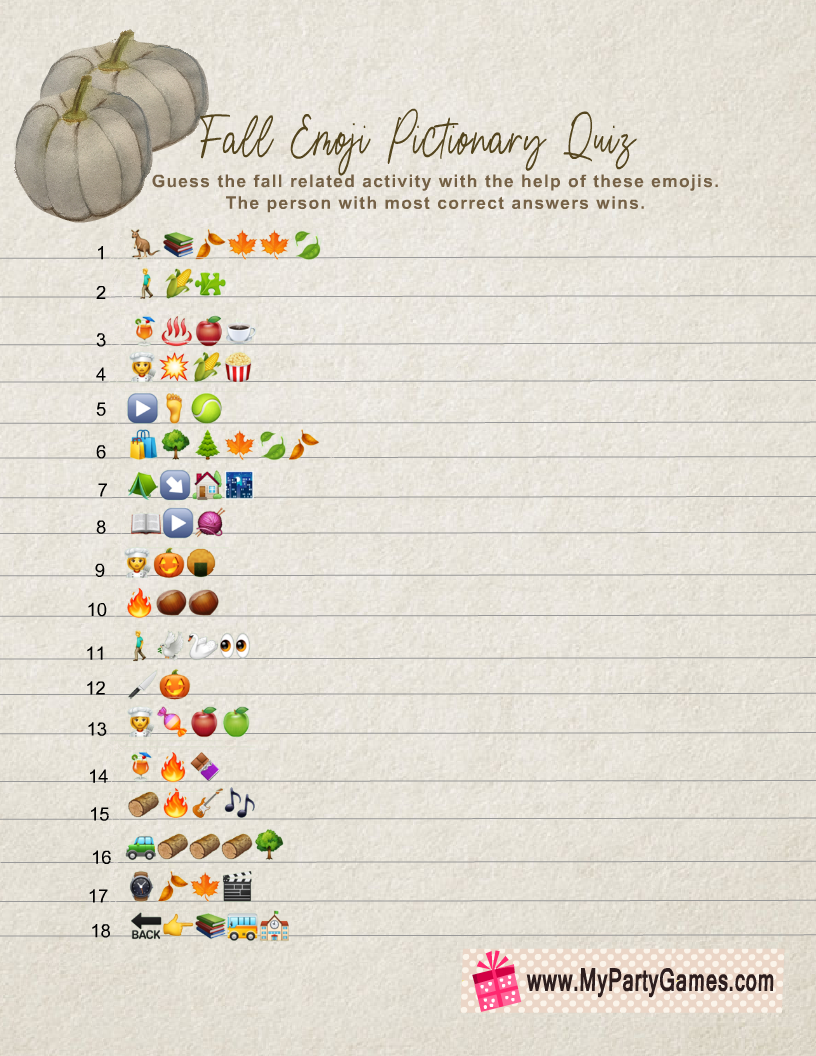 Free Printable Fall Emoji Pictionary Quiz With Answer Key Free Emoji 