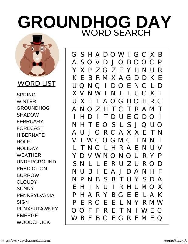 Free Printable Groundhog Day Word Search In 2024 Groundhog Day 