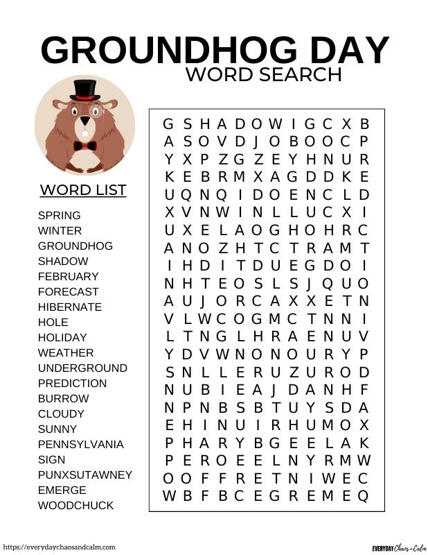 Free Printable Groundhog Day Word Search In 2024 Groundhog Day