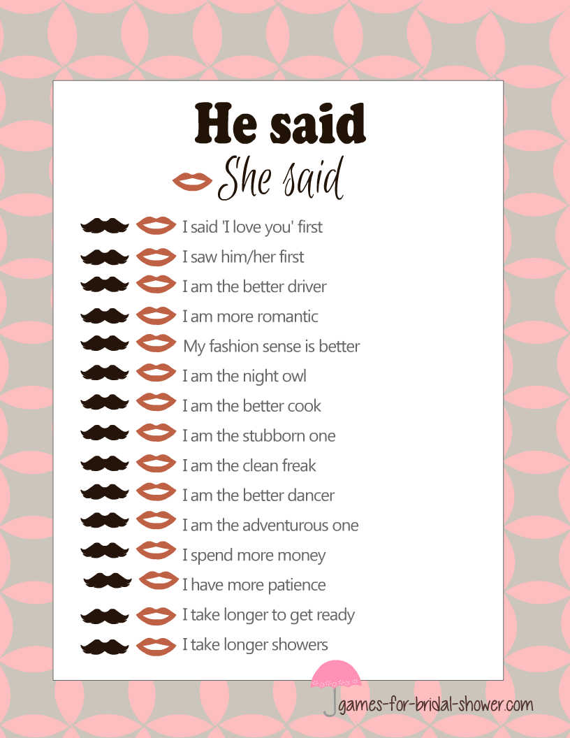 free printable bridal shower game what he said