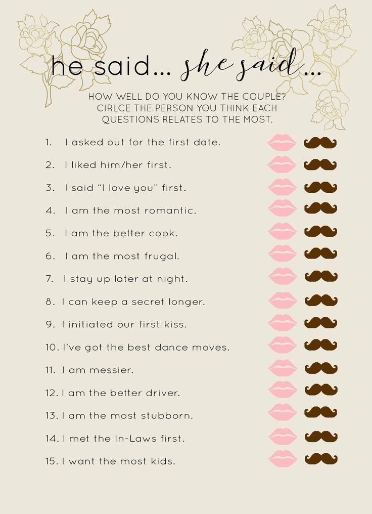 Free Printable He Said She Said Bridal Shower Game Dev onallcylinders