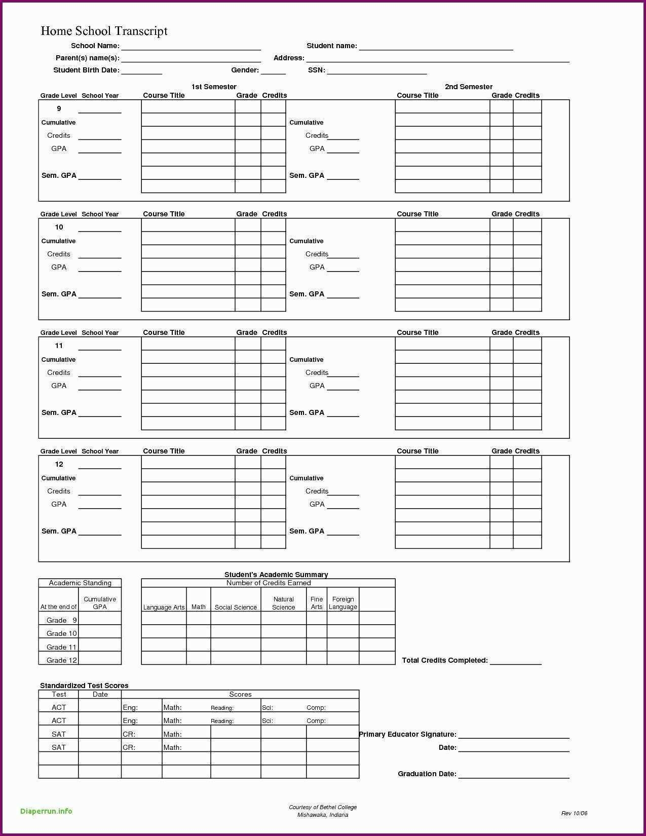 homeschool report card template printable