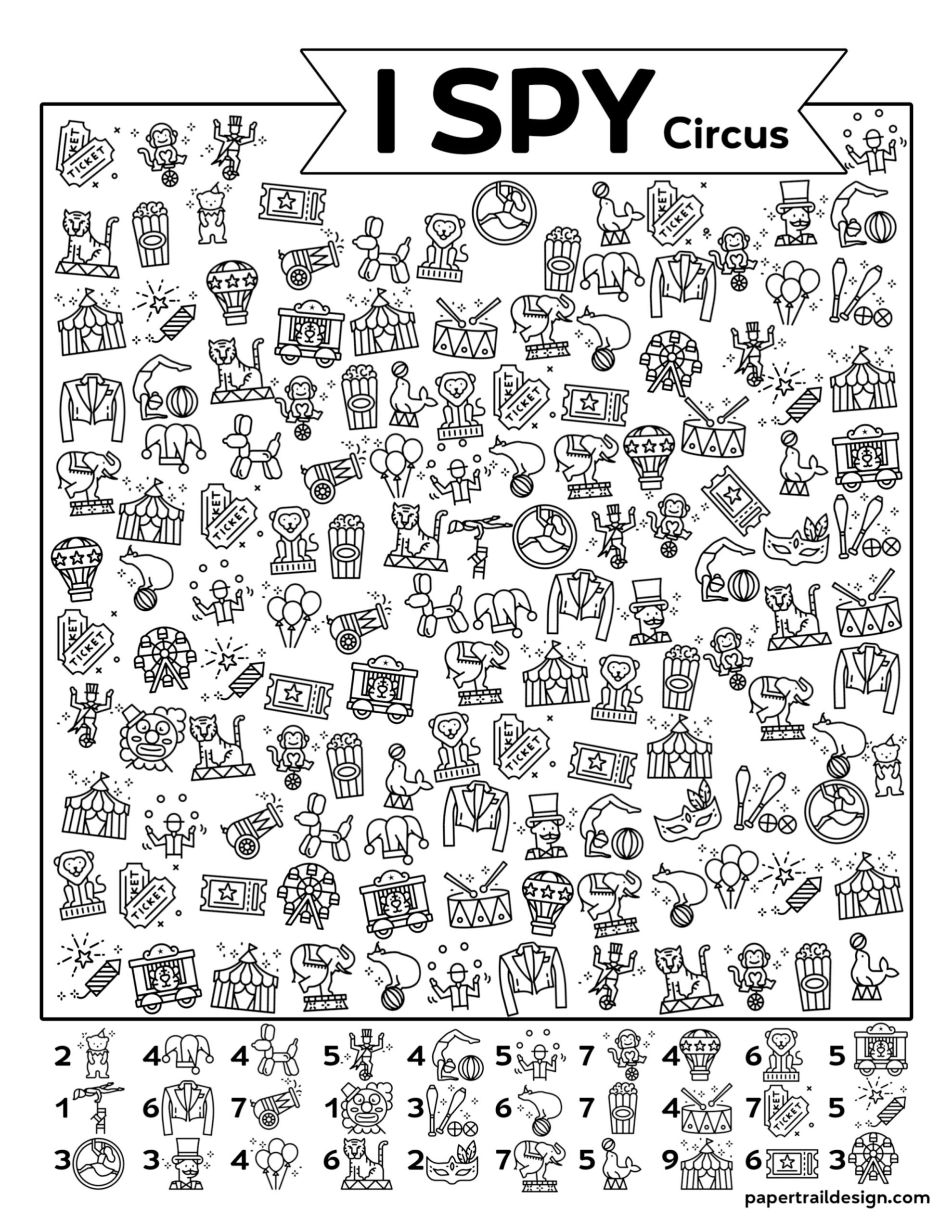 Free Printable I Spy Circus Activity Paper Trail Design