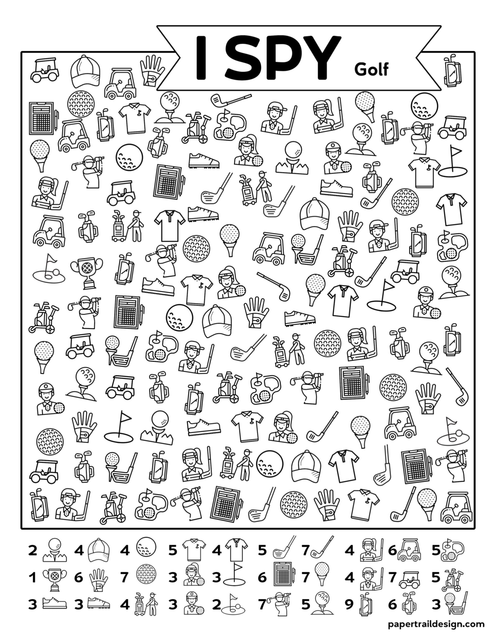 Free Printable I Spy Golf Activity Paper Trail Design Worksheets 