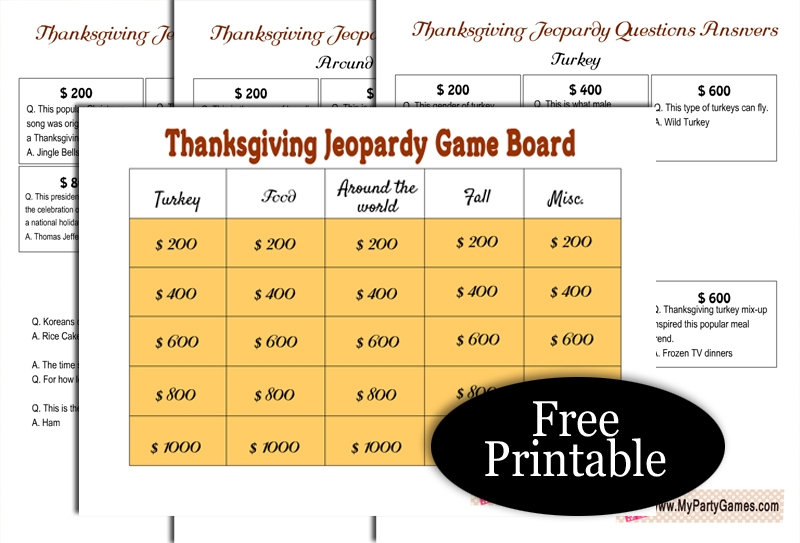 Free Printable Jeopardy inspired Game For Thanksgiving