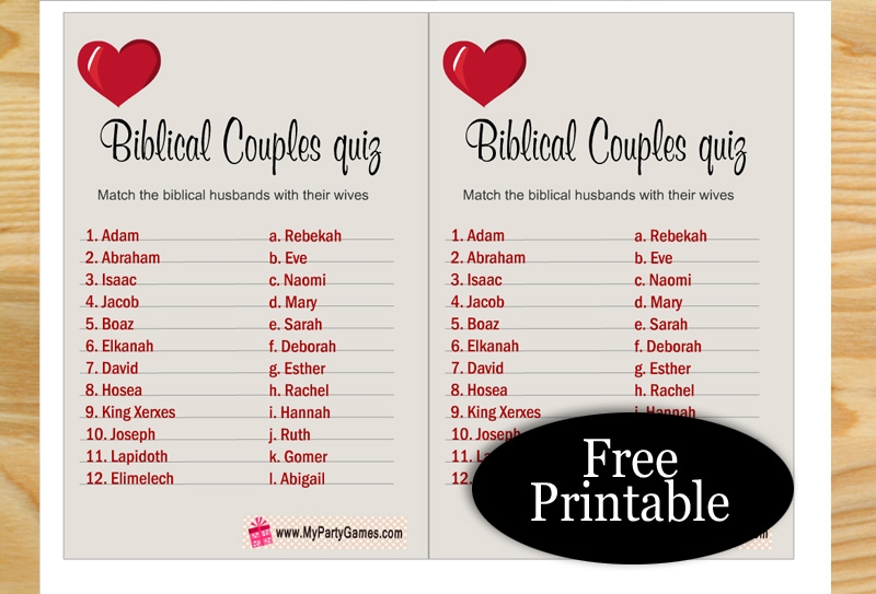 Free Printable Match The Biblical Couple Game
