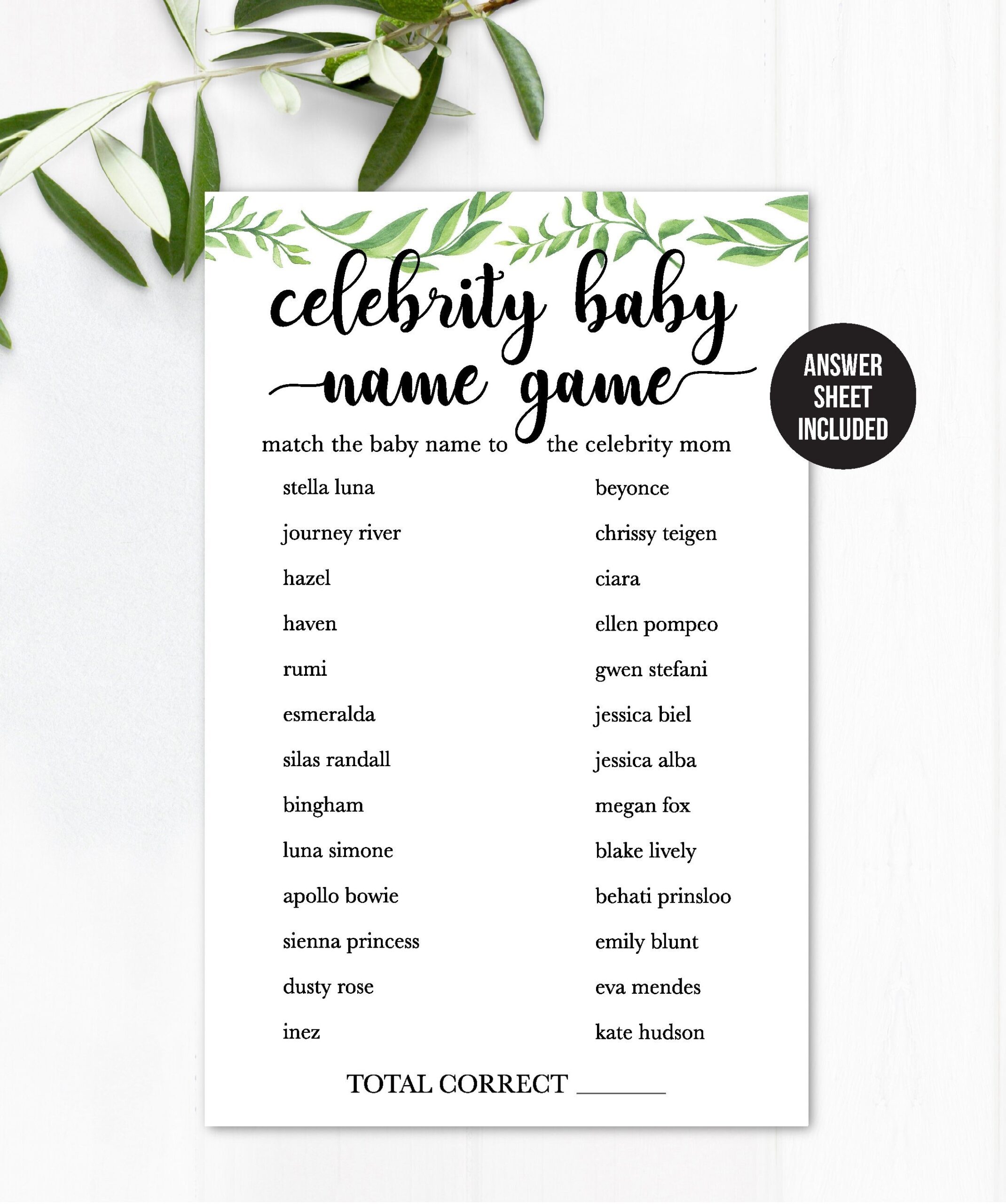 Free Printable Match The Celebrity Baby Name Game 41 OFF