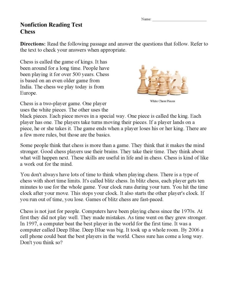 Free Printable Middle School Reading Worksheets Reading Worksheet