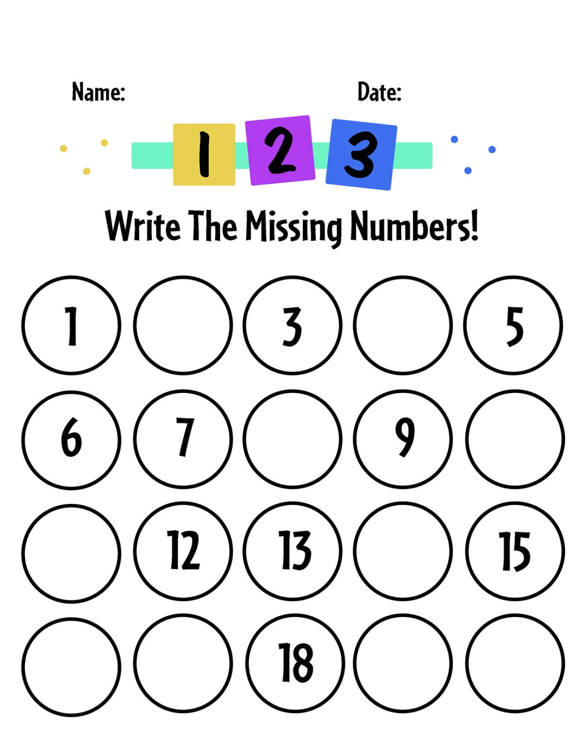 Free Printable Missing Numbers Worksheets For Preschool 1 20 The 