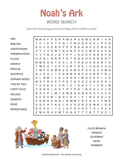 Free Printable Noah S Ark Word Searches For Kids Word Search Maker