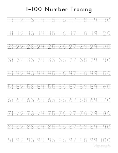 Free Printable Number Tracing Worksheets 1 100 Worksheets Library